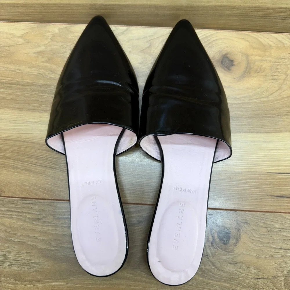 Everlane The Boss Pointed Toe Mule 9 Black Patent Leather Flat Minimalist Modern